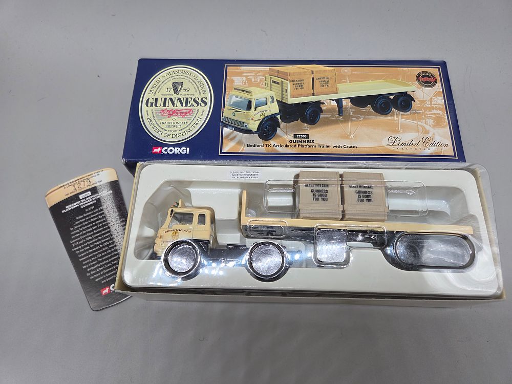 Lot 272 – Corgi Classics 22503 Bedford TK Articulated Platform Trailer with Crates Guinness Limited Edition