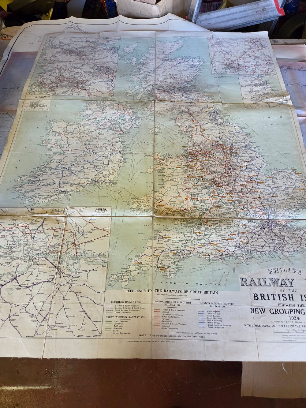 Lot 305 – Philips Railway Map of the British Isles Showing the New Grouping System 1924 on Vellium