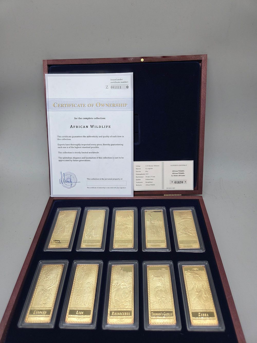 Lot 347 – A Collection of 2020 African Wildlife Gold-Plated Copper Commemorative Ingots