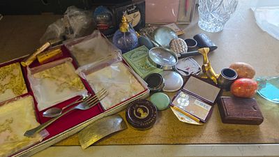 A Collection of Vintage and Modern Vanity Items, Decorative Objects, and Commemorative Ephemera