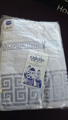 Three Snoozeville Odello XL Cotton Bath Sheets with Greek Key Pattern Border