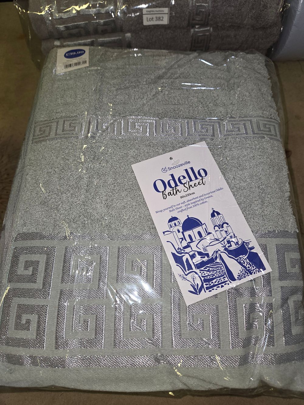 Lot 232 – 3 Snoozeville Odello Cotton Bath Sheets with Greek Key Border Pattern