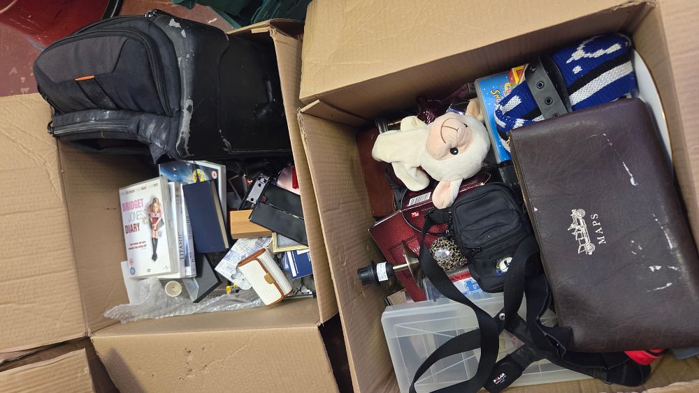Lot 298 – Two Boxes of Household Goods, Media, and Personal Accessories