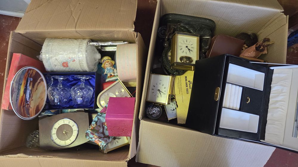 Lot 343 – Two Boxes of Decorative Household Collectables and Estate Sundries