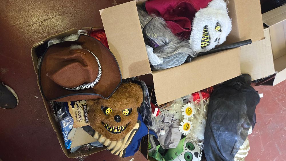 Lot 364 – Three Boxes of Mixed Halloween Costumes, Masks, and Fancy Dress Accessories