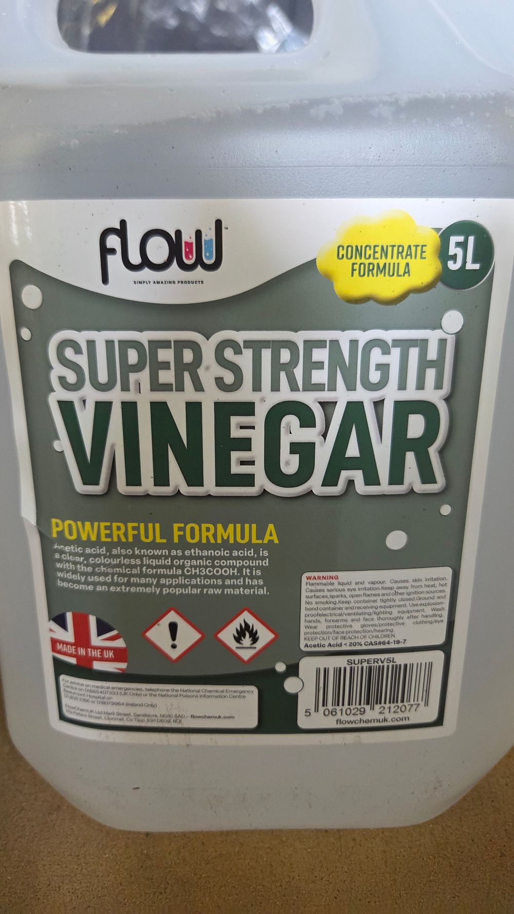 Lot 395 – Flow Super Strength 20% Concentrated White Vinegar, 5 Litre