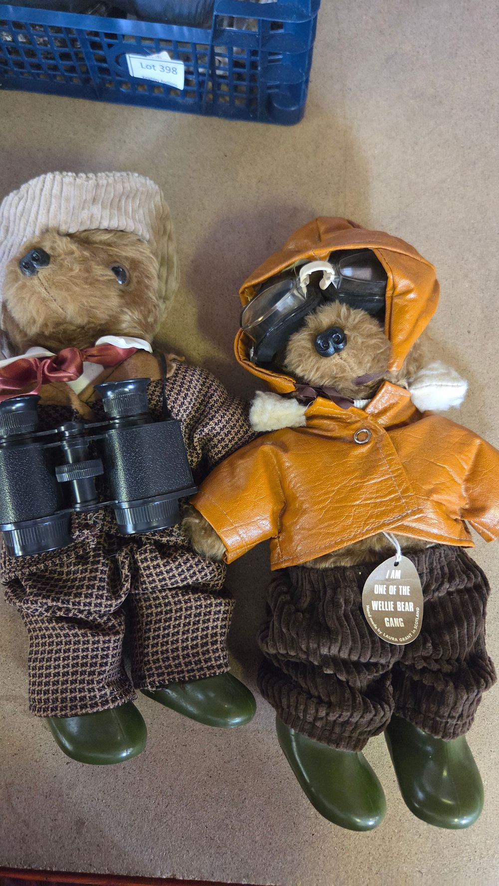 Lot 402 – A Pair of Handmade Wellie Bear Gang Teddy Bears by Laura Grant