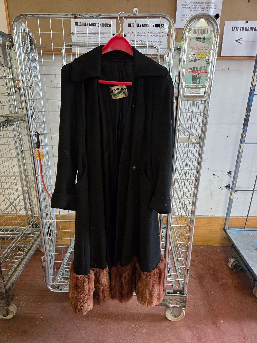 Lot 429 – A Grayson Model Mid-Century Black Wool Coat with Tiered Brown Fur Trim