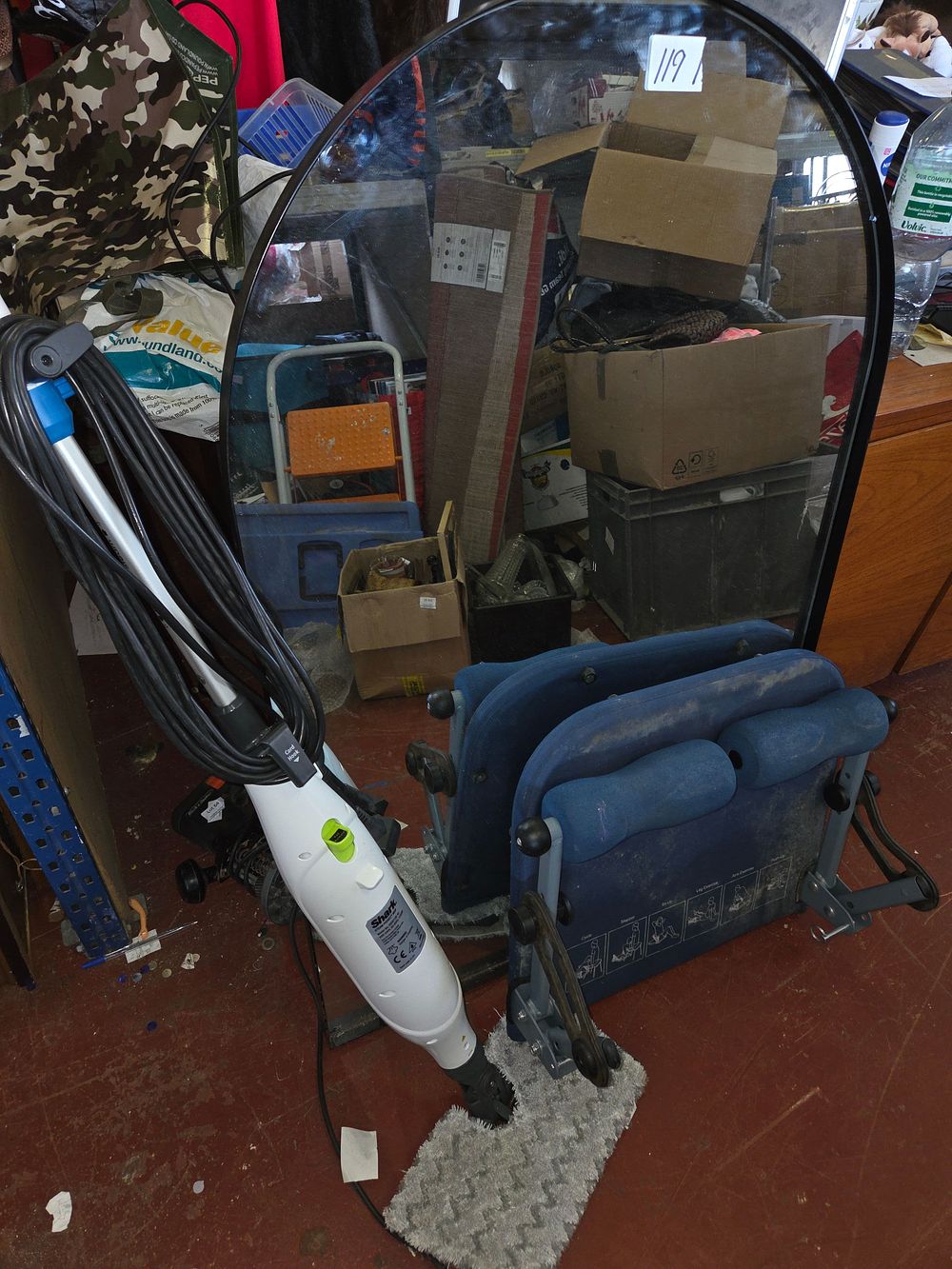 Lot 434 – An Assortment of Household and Fitness Items Including a Shark Steam Mop, Abdominal Exerciser and a Wall Mirror