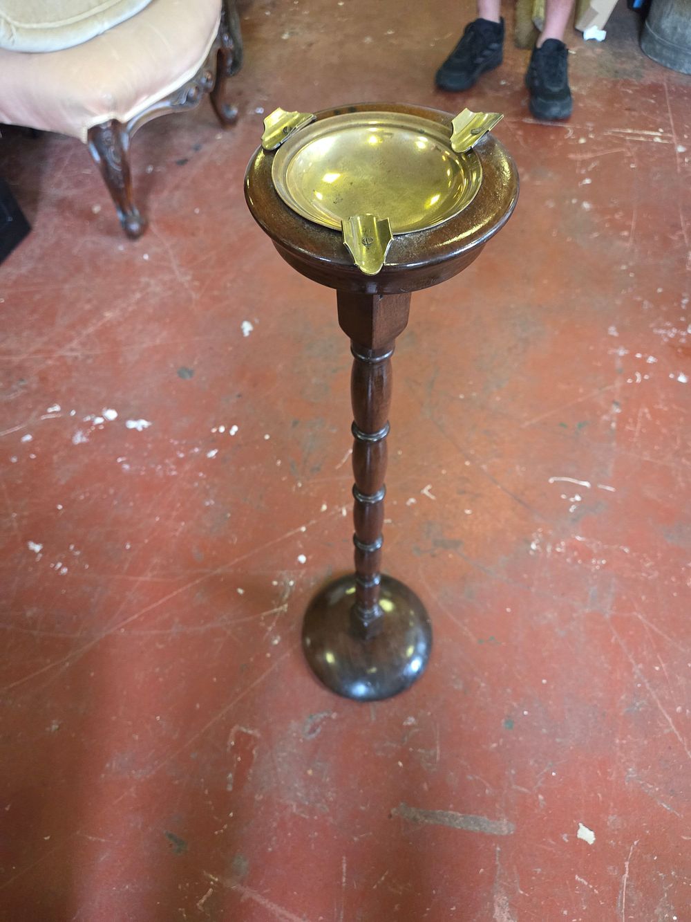Lot 445 – Mid-20th Century Turned Wood and Brass Pedestal Smoking Stand