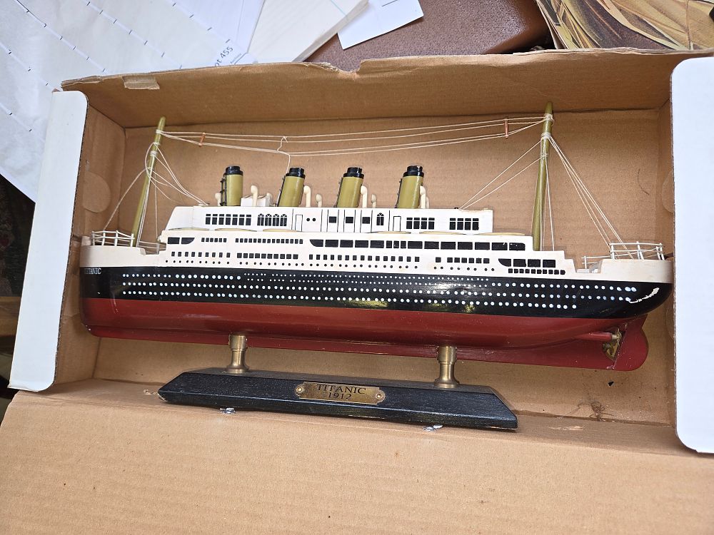 Lot 633 – Decorative Painted Wooden Model of the RMS Titanic on Plinth Base