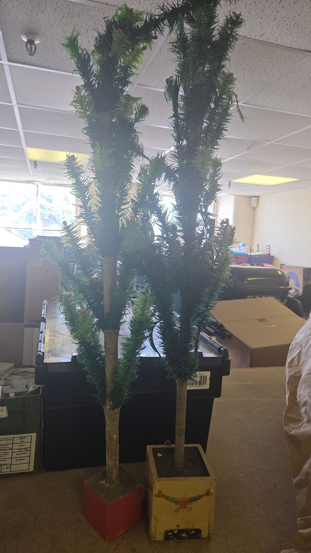Lot 151 – A Pair of Vintage Alpine Style Artificial Miniature Christmas Trees with Wooden Bases