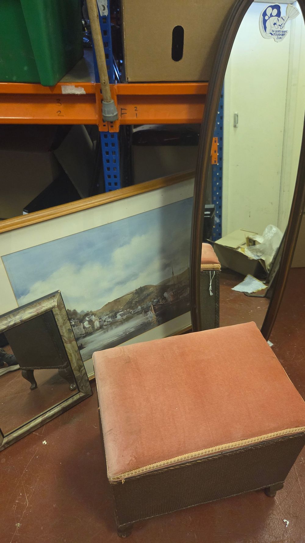 Lot 218 – Framed Art, Two Mirrors and Storage Box