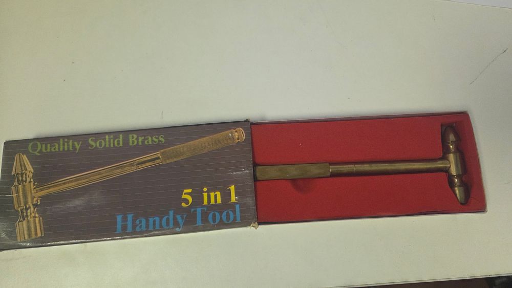 Lot 225 – Mid-to-Late 20th Century 5-in-1 Solid Brass Hammer and Screwdriver Multi-Tool