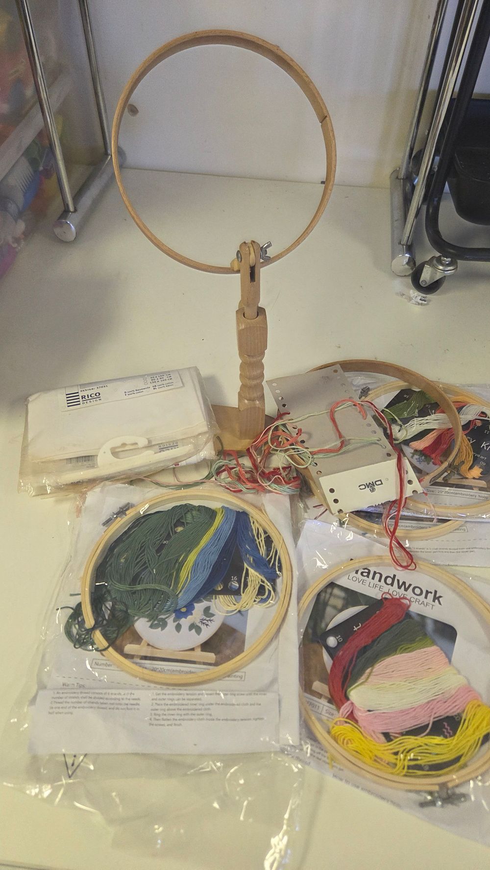 Lot 227 – An Assortment of Embroidery Kits Hoops and Needlework Supplies