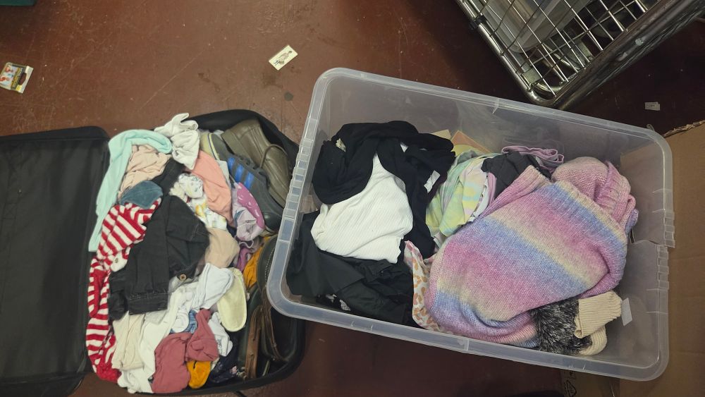 Lot 248 – Box and Case of Miscellaneous Clothing and Footwear