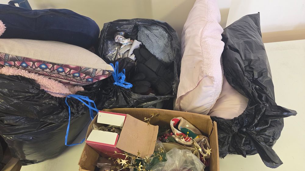 Lot 271 – Three Bags and Box of Household Textiles, Seasonal Decorations, and Assorted Sundries