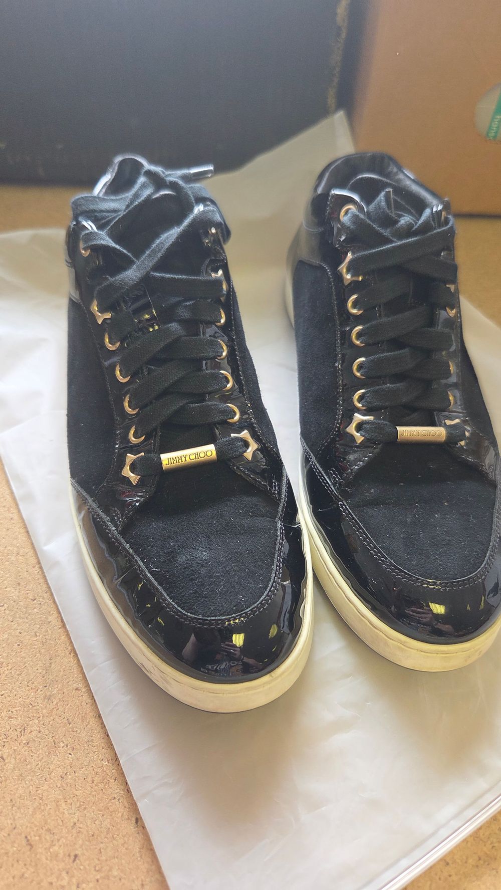 Lot 285 – A Pair of Black Suede and Patent Leather Miami Style Sneakers Size 41