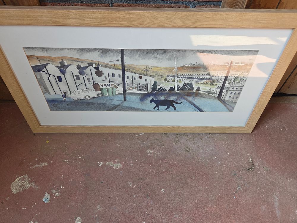 Lot 416 – Jane Fielder (British, b.1951), Red washing, Bingley with Cat, Watercolour and Pencil