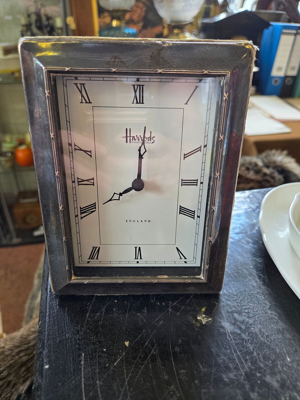 Lot 630 – A Sterling Silver Mounted Harrods Desk Clock by Richard Comyns