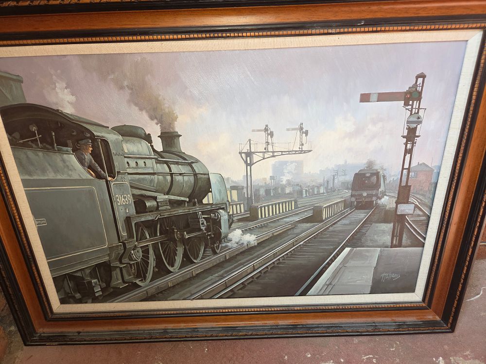 Lot 632 – Mike Jeffries (British, 20th/21st Century), Southern Region U Class Locomotive 31639, Oil on Canvas