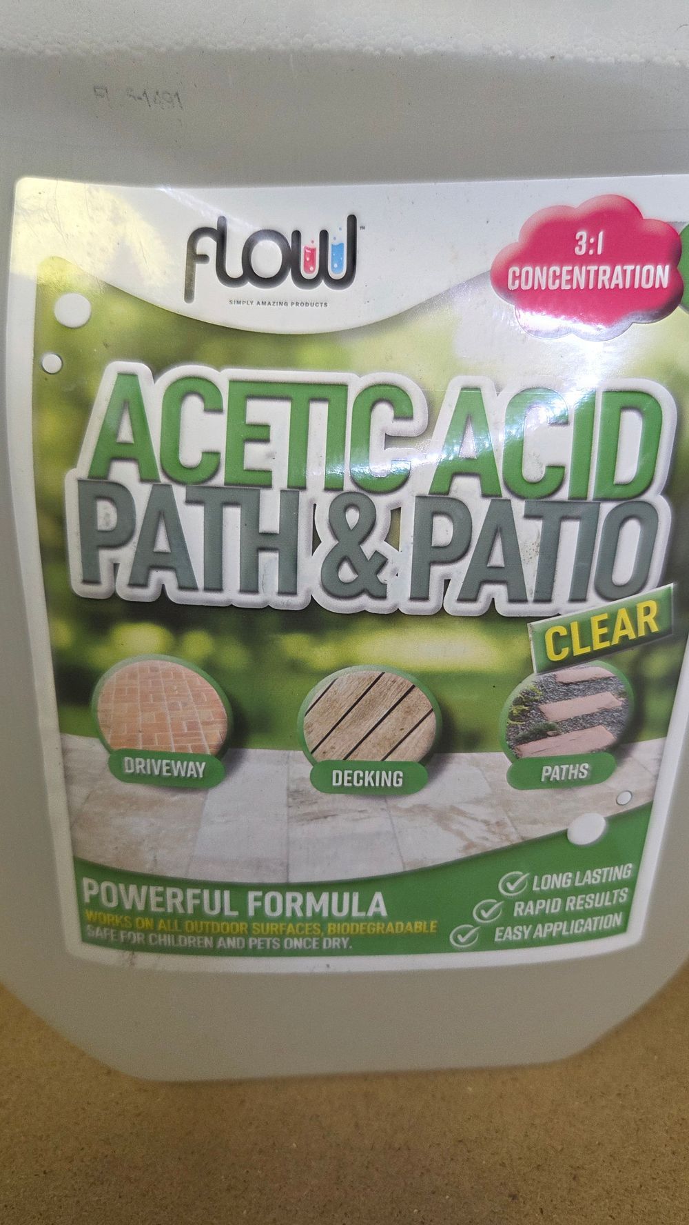 Lot 230 – A container of Flow Acetic Acid Path & Patio concentrated cleaner