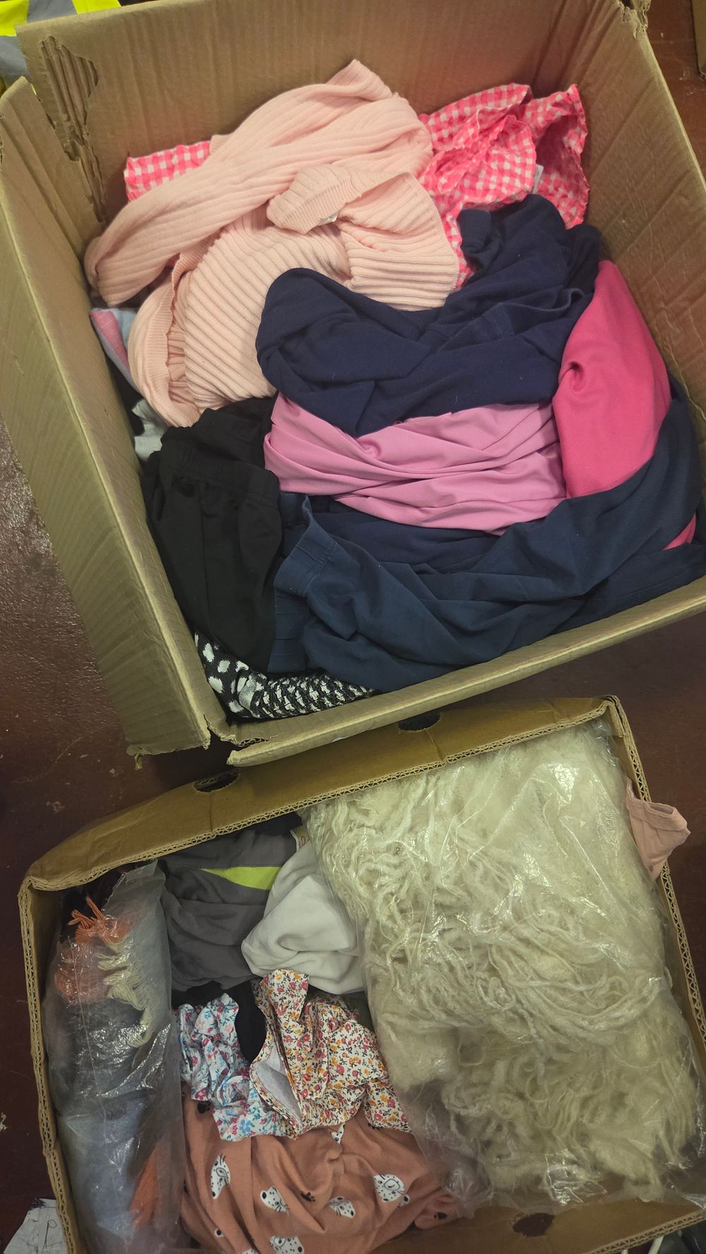 Lot 155 – Two Boxes of Assorted Clothing and Household Textiles