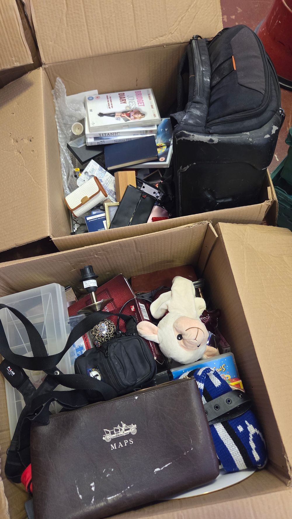 Lot 193 – Two Boxes of Household Goods, Media, and Personal Accessories