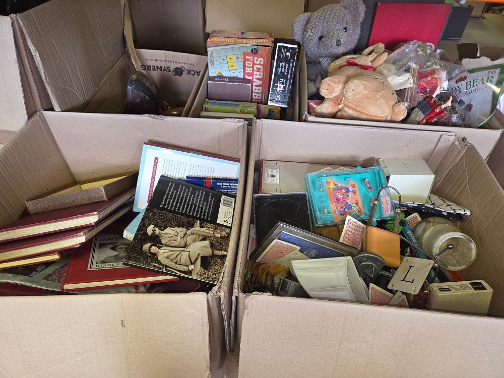 Lot 236 – Two Boxes of Vintage Books, Board Games, Plush Toys, and Miscellaneous Collectibles