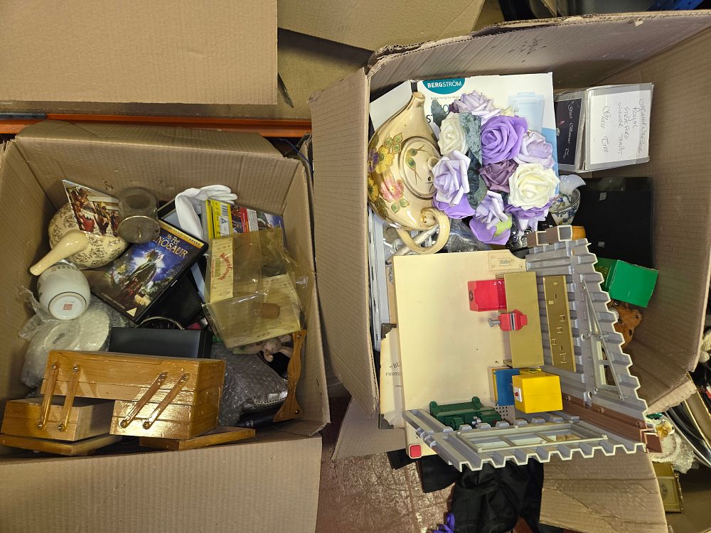 Lot 269 – Two Boxes of Miscellaneous Household Items, Toys, and Decorative Objects