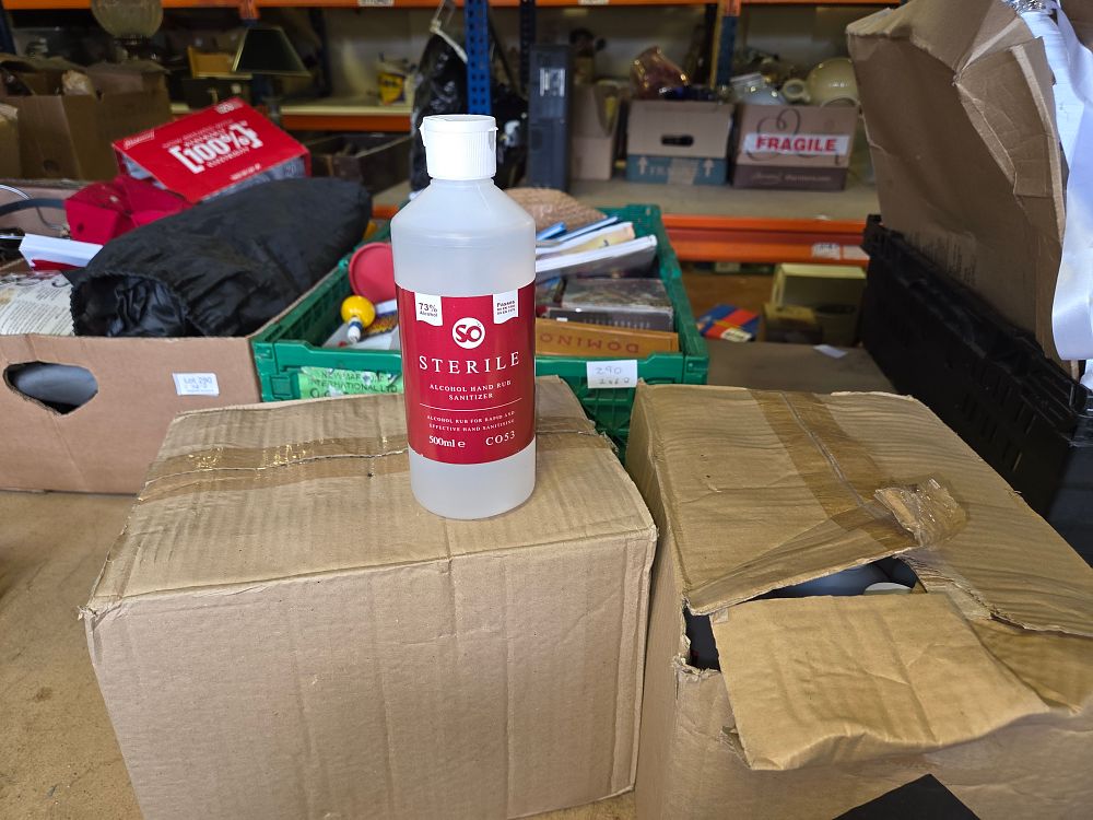 Lot 291 – Two Boxes of SO Sterile 73% Alcohol Hand Rub Sanitiser Bottles, 500ml