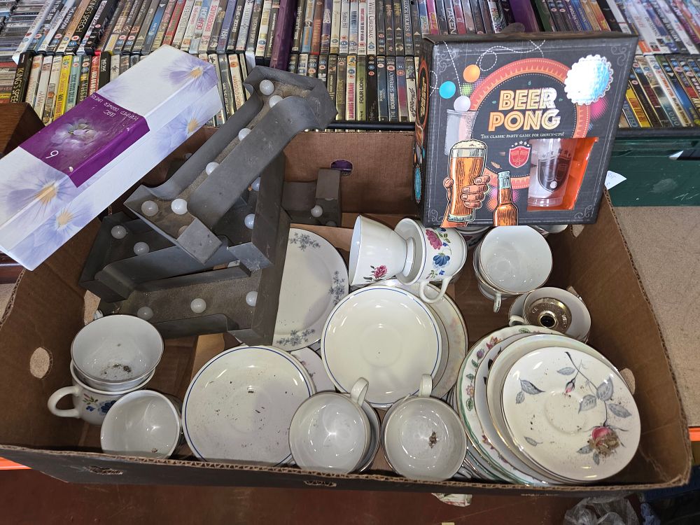 Lot 311 – An Assortment of Ceramic Tea Ware, a Metal Marquee Letter, and Novelty Items