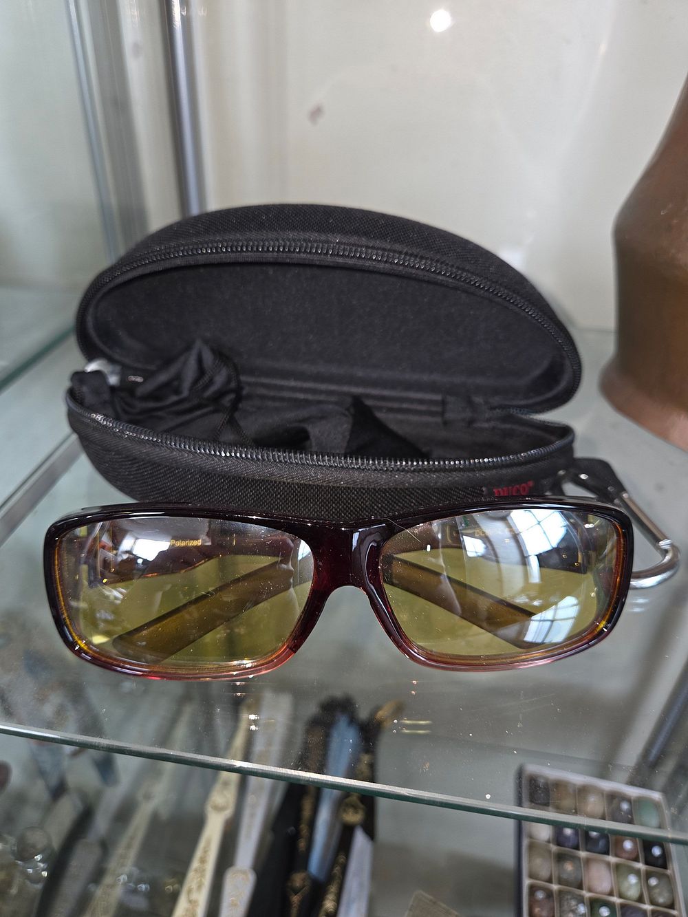 Lot 610 – Rectangular Tortoiseshell Patterned Polarised Sunglasses with Semi-Rigid Zip Case