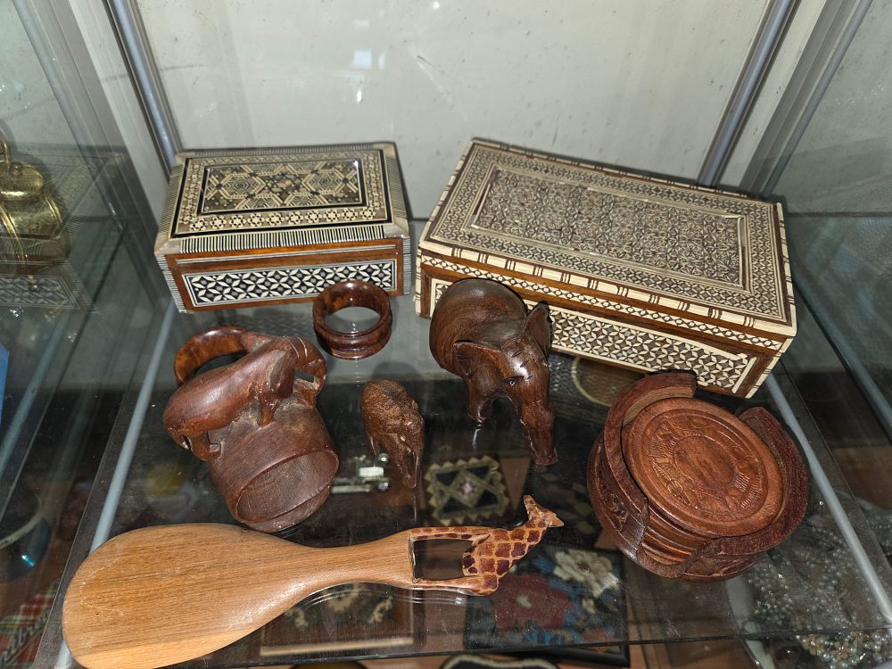 Lot 613 – A Collection of Middle Eastern Style Inlaid Boxes and Carved Wooden Decorative Objects