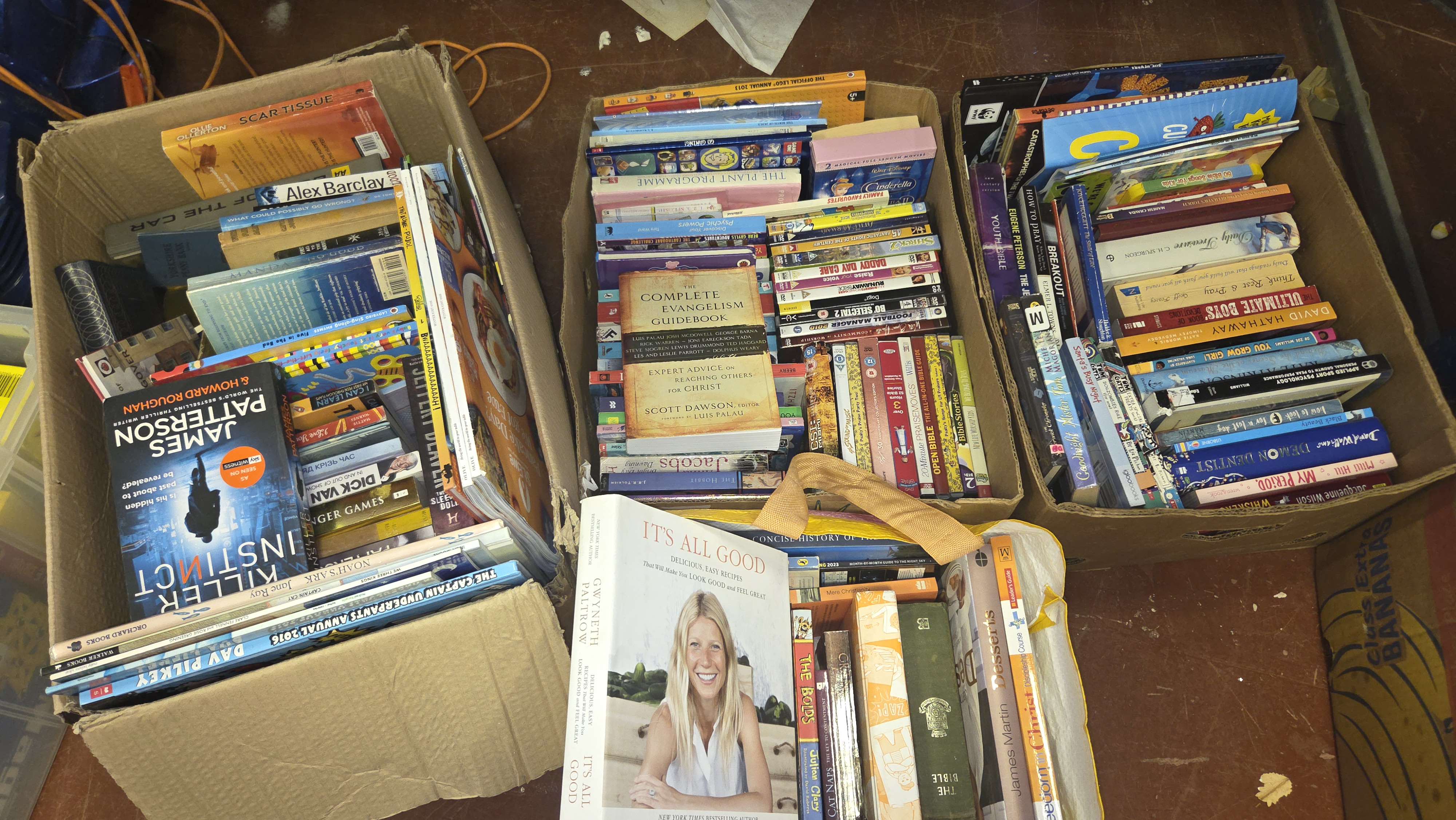 Three Boxes and Bag of Miscellaneous Books, Magazines, and DVDs