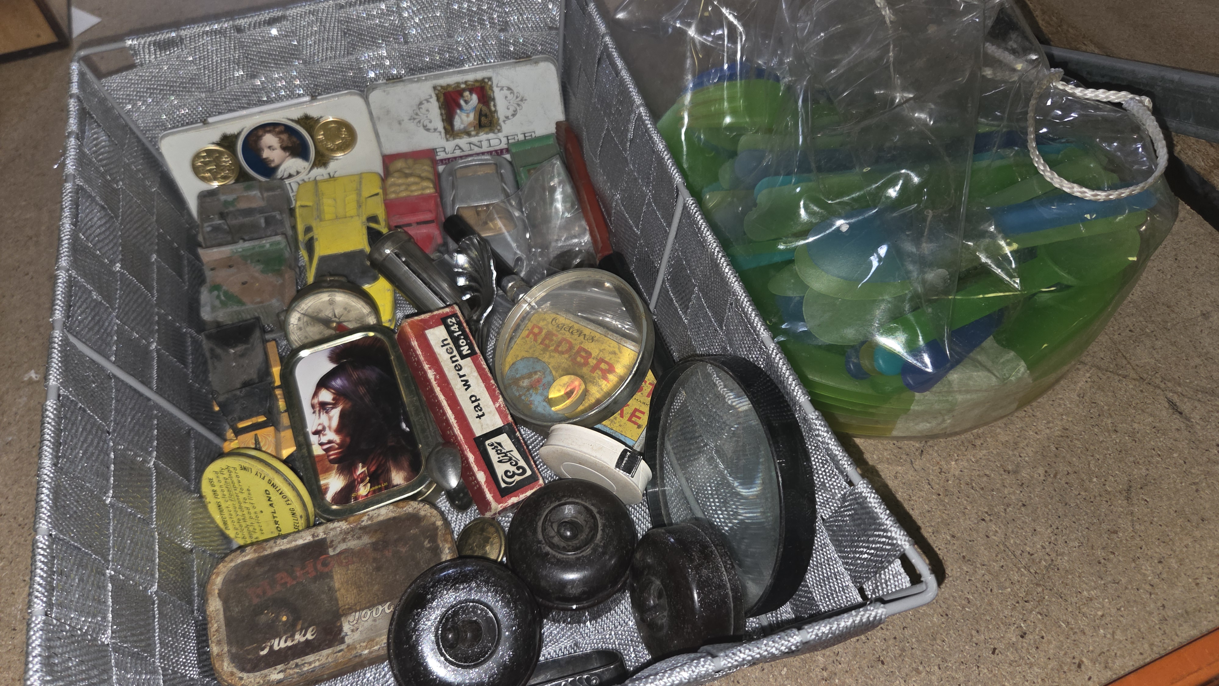 A Collection of Vintage Advertising Tins, British Tools, Collectables and Picnic Set
