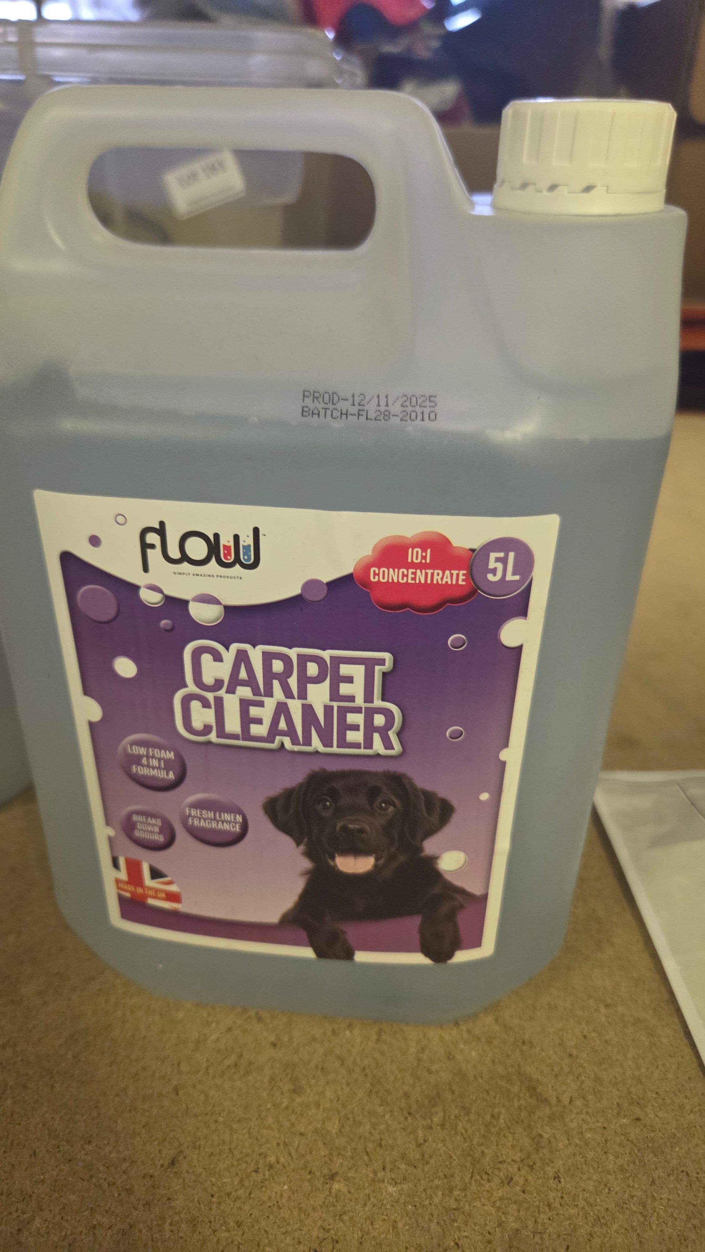 A 5 Litre Container of Flow Pet Magic Carpet Cleaner Concentrate