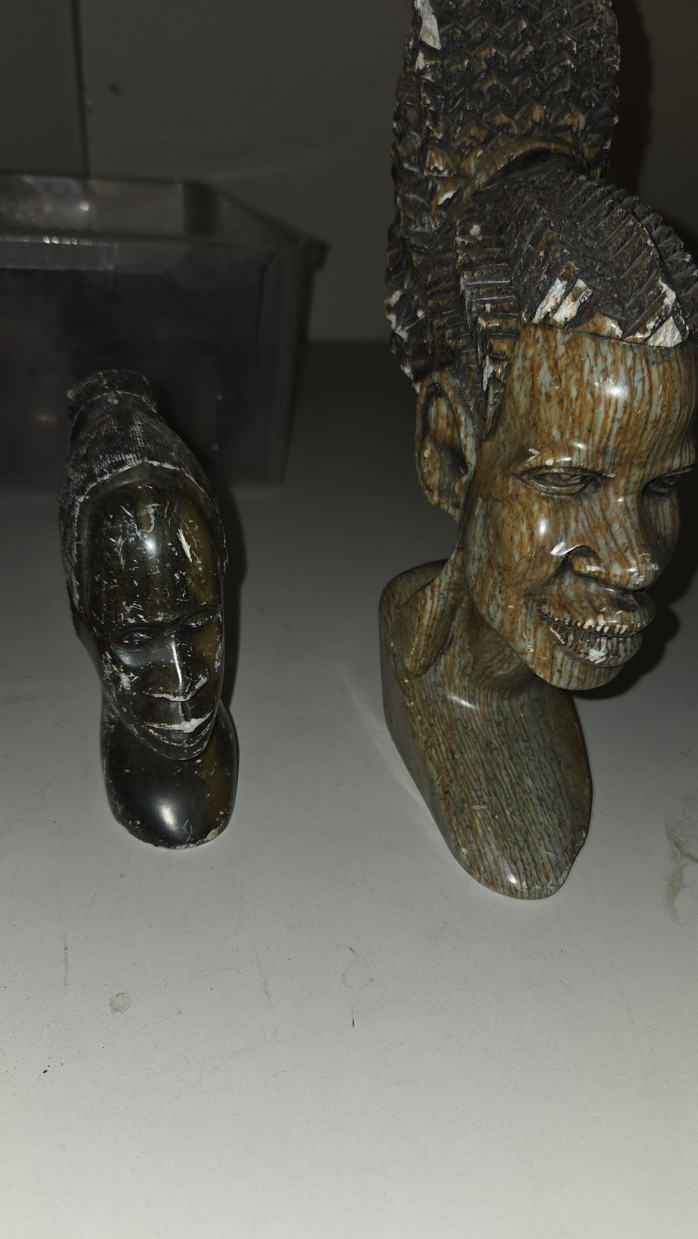 Lot 227 – A Pair of Zimbabwean Shona Carved Stone Busts including a signed work by Sylvester Mubayi