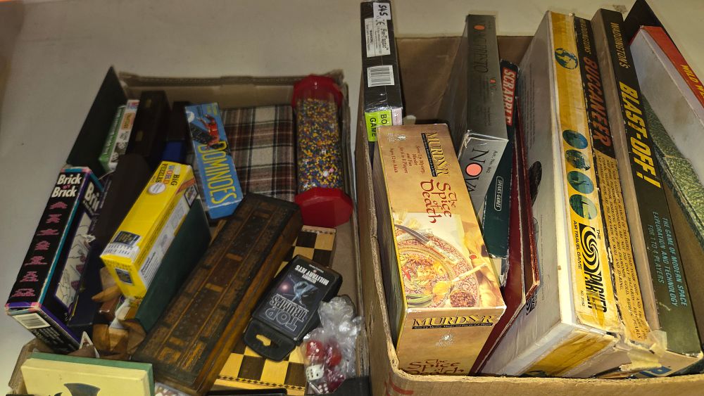 Lot 229 – Two boxes of Vintage Board Games, Puzzles, and Toys including Waddingtons and Spear’s Games