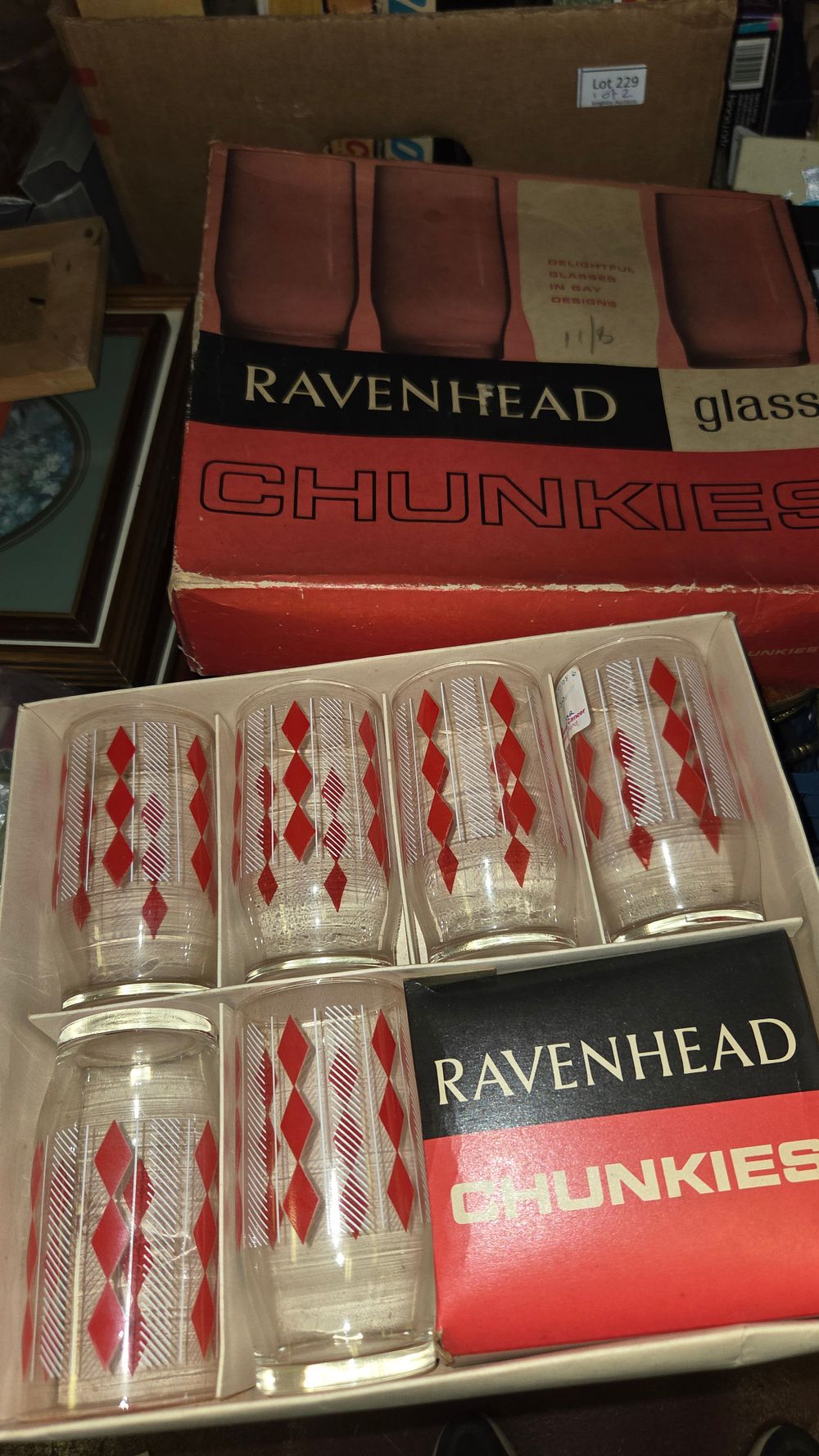Lot 239 – A Set of Boxed Ravenhead Chunkies Red Diamond Pattern Glasses