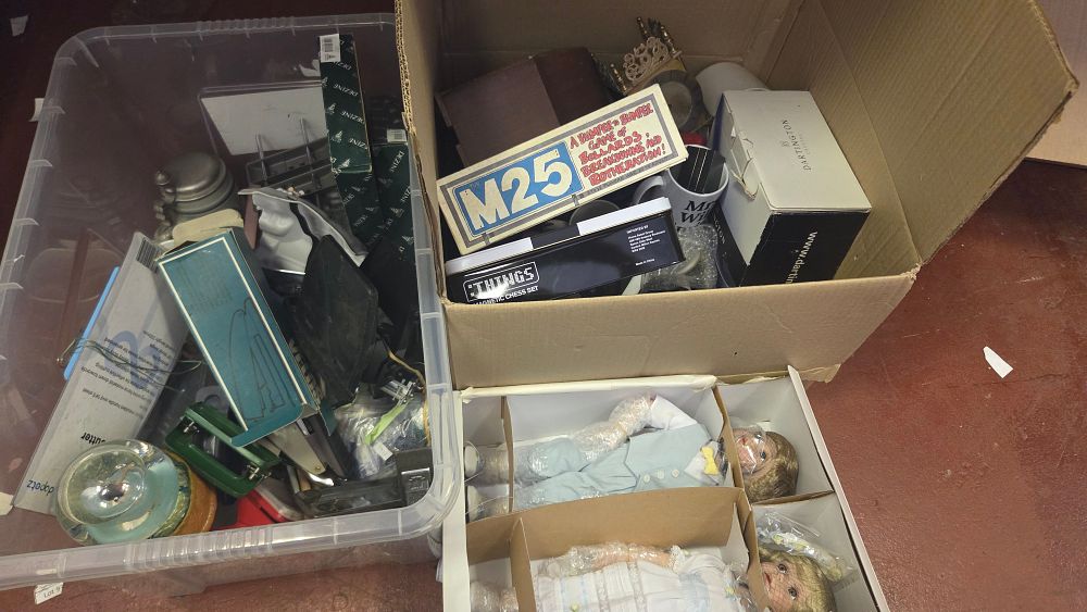 Lot 212 – Two Boxes of Collectables, Games, and Household Items