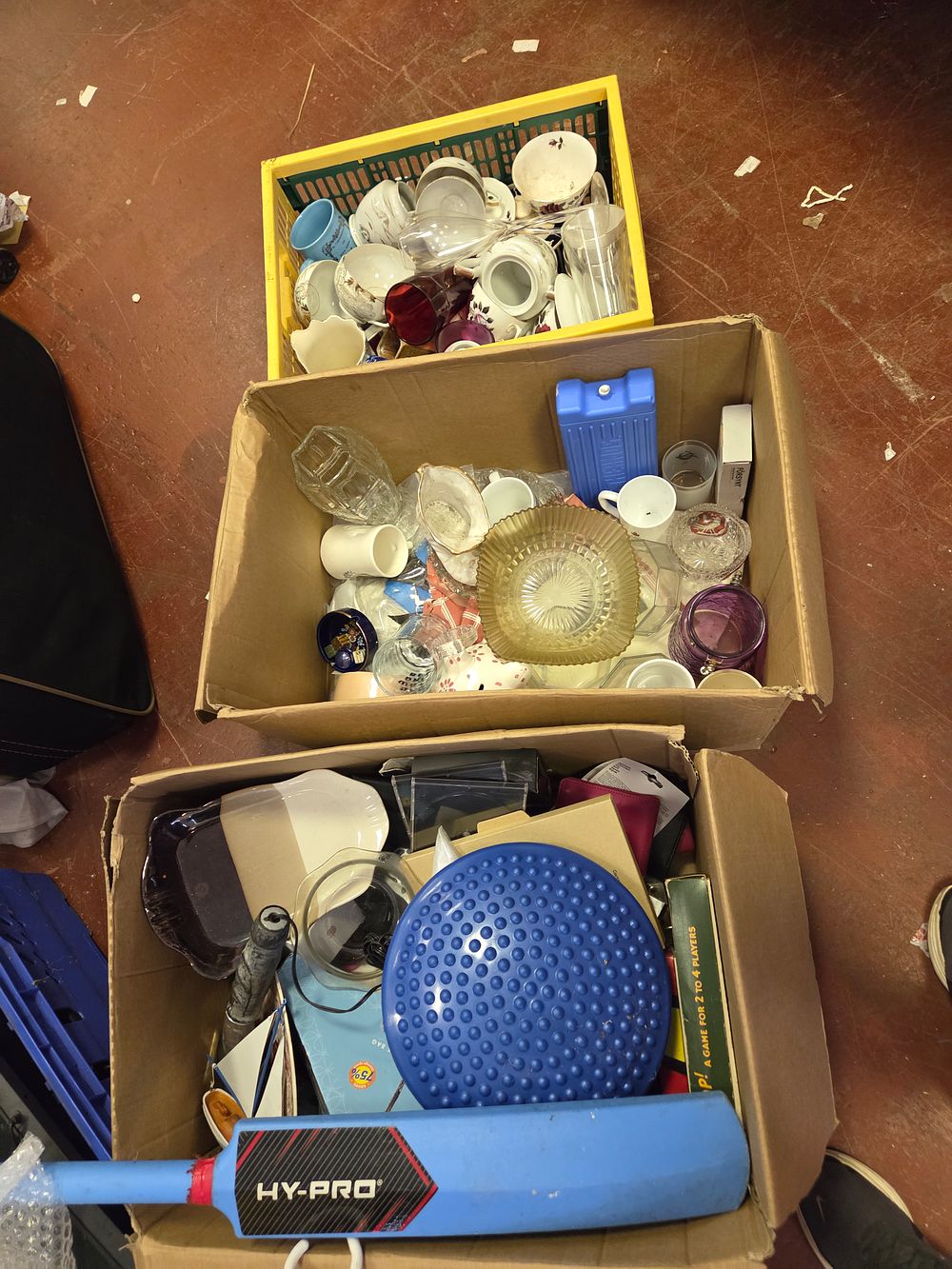 Lot 249 – Three boxes of Bric-a-Brac, Household Ceramics, Glassware, and Miscellaneous Items
