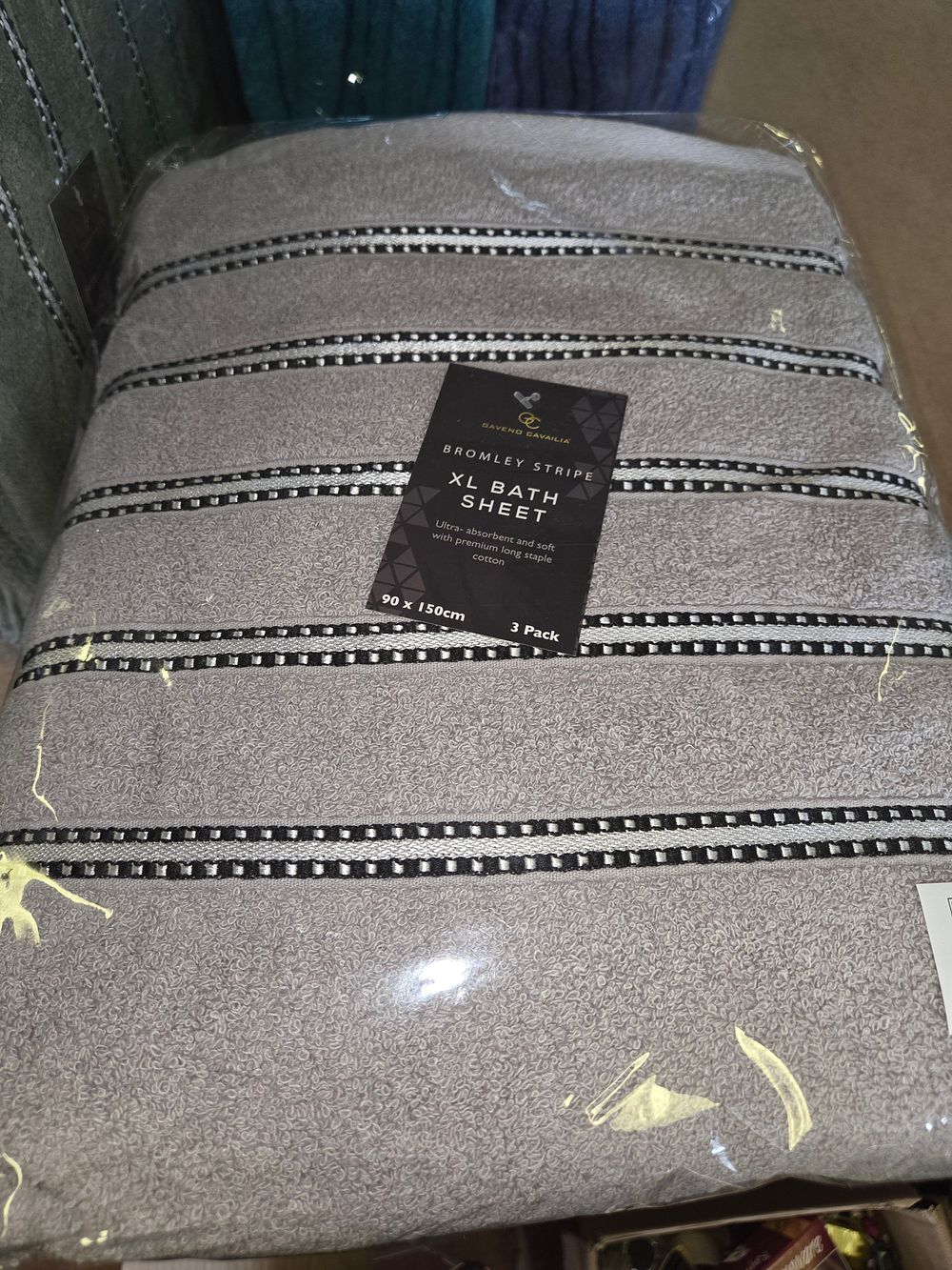 Lot 302 – A 3-Pack of Gaveno Cavailia Bromley Stripe Extra Large Bath Sheets