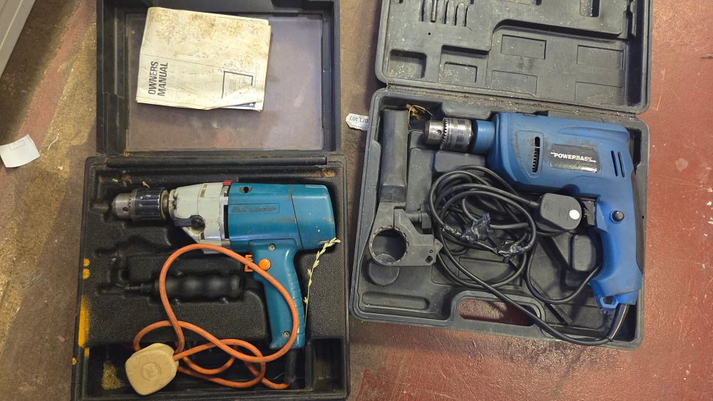 Lot 313 – Two Corded Electric Power Drills by Black & Decker and Powerbase
