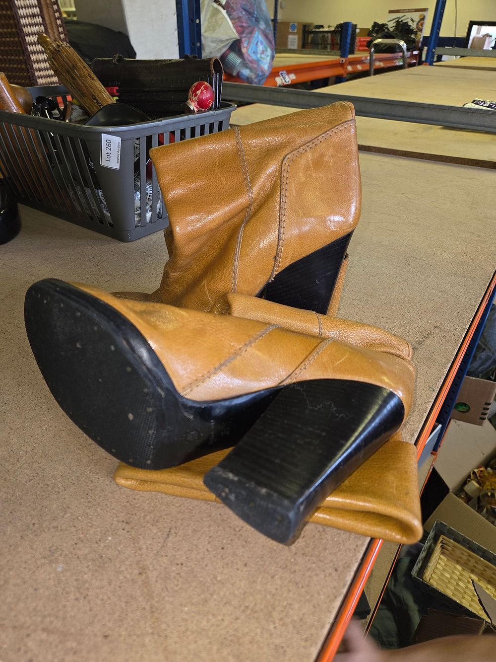 Lot 331 – A Pair of New Tan Leather Slouch Boots, Size 39.5