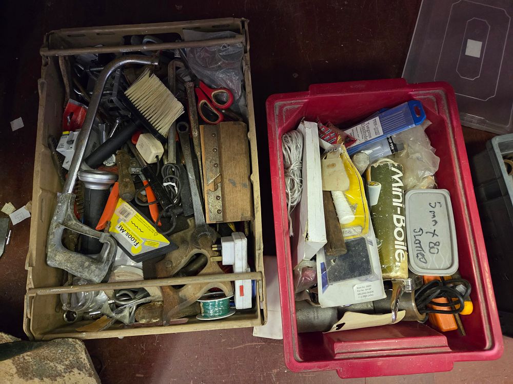 Lot 362 – An Assortment of Workshop Hand Tools, Welding Consumables, and Electrical Sundries