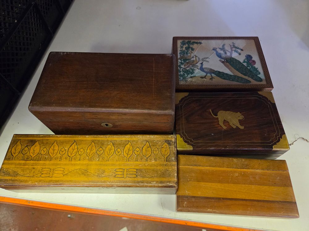Lot 371 – A Collection of Decorative Wooden Boxes and Chests inc Tea Caddy