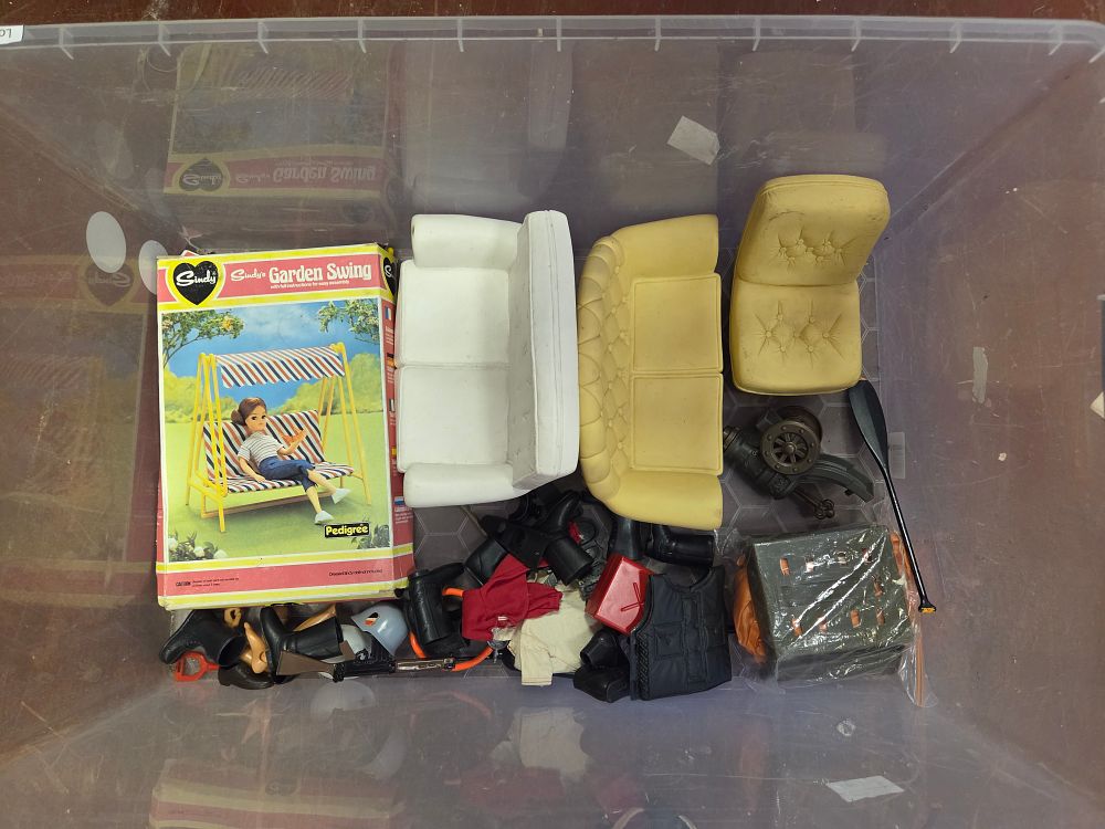 Lot 374 – A Collection of Vintage Pedigree Sindy Doll Furniture and Action Figure Accessories