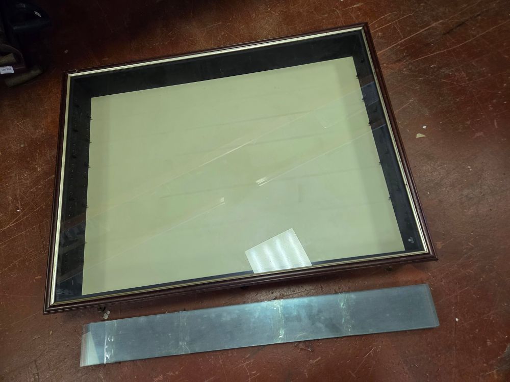 Lot 376 – Large Glazed Wall-Mounted Display Case with Mahogany-Finish Frame
