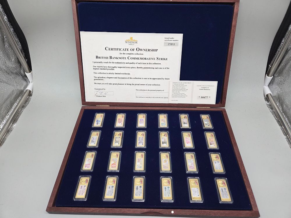 Lot 613 – UK Windsor Mint British Banknote Commemorative Strike Set, Gold Plated